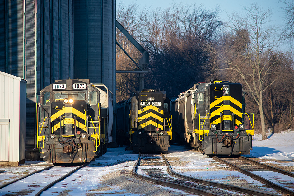 three locomotives in a row