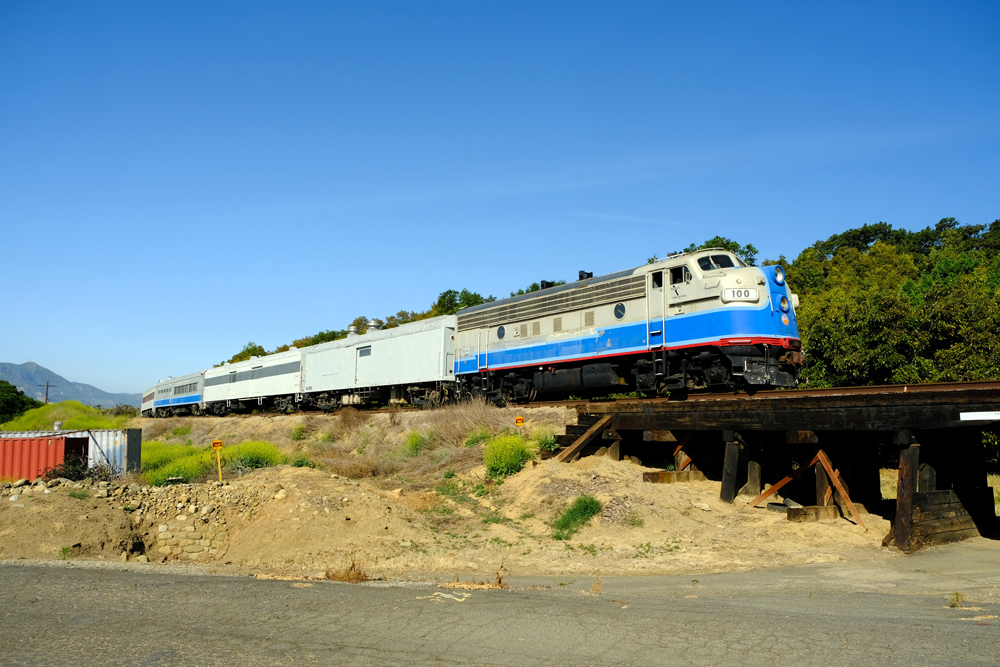 blue and silver locomotive in movie