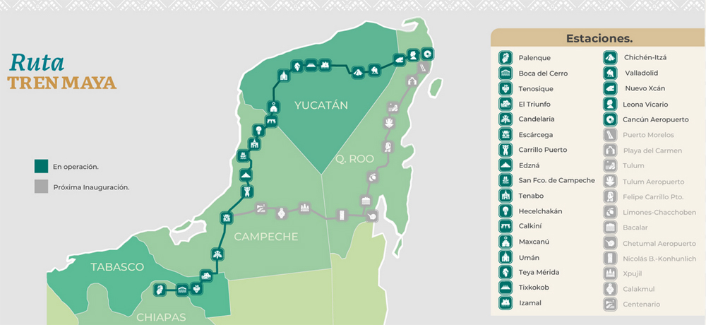 Map of rail route in Mexico