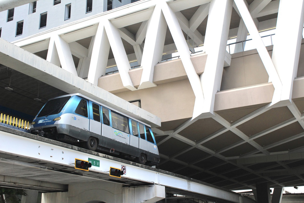 One-car people mover on bridge