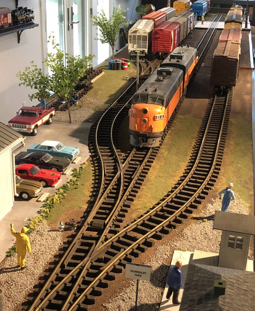 locomotive on track on model railroad