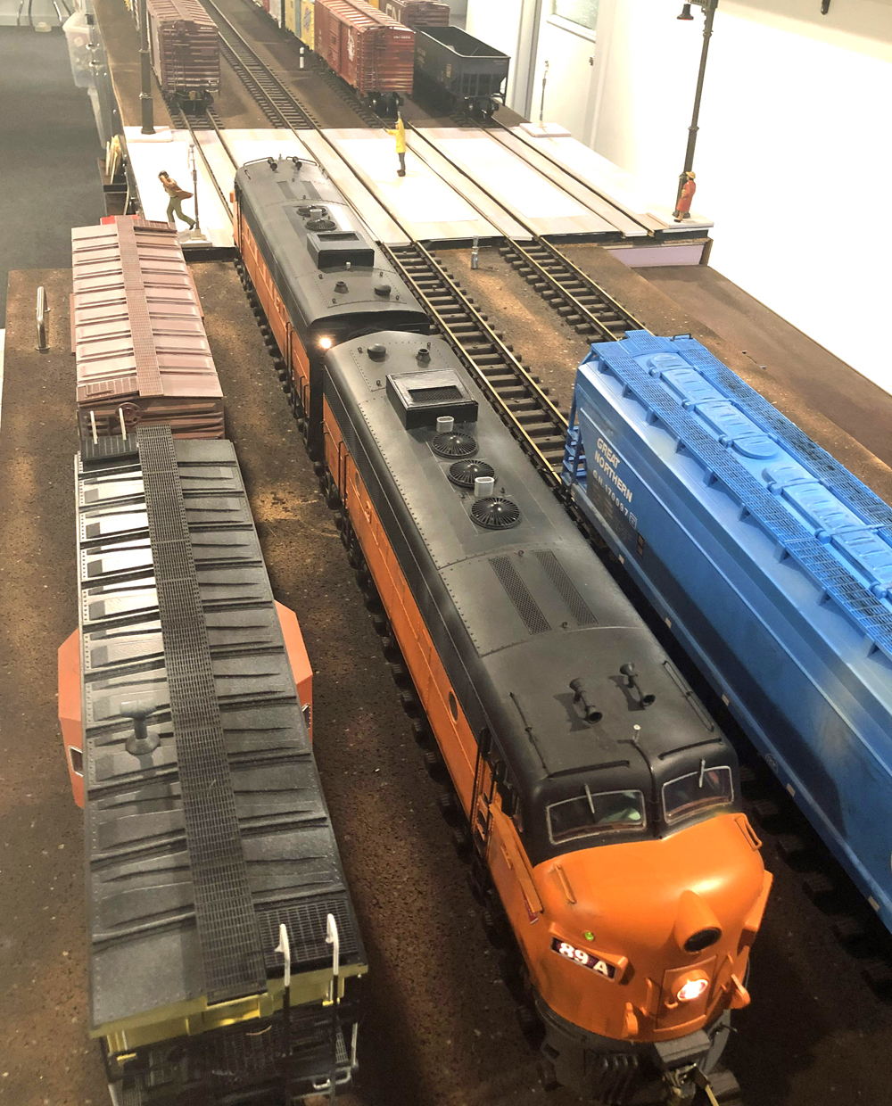 engine and rolling stock on model track