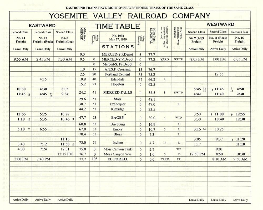 A model railroad employee timetable