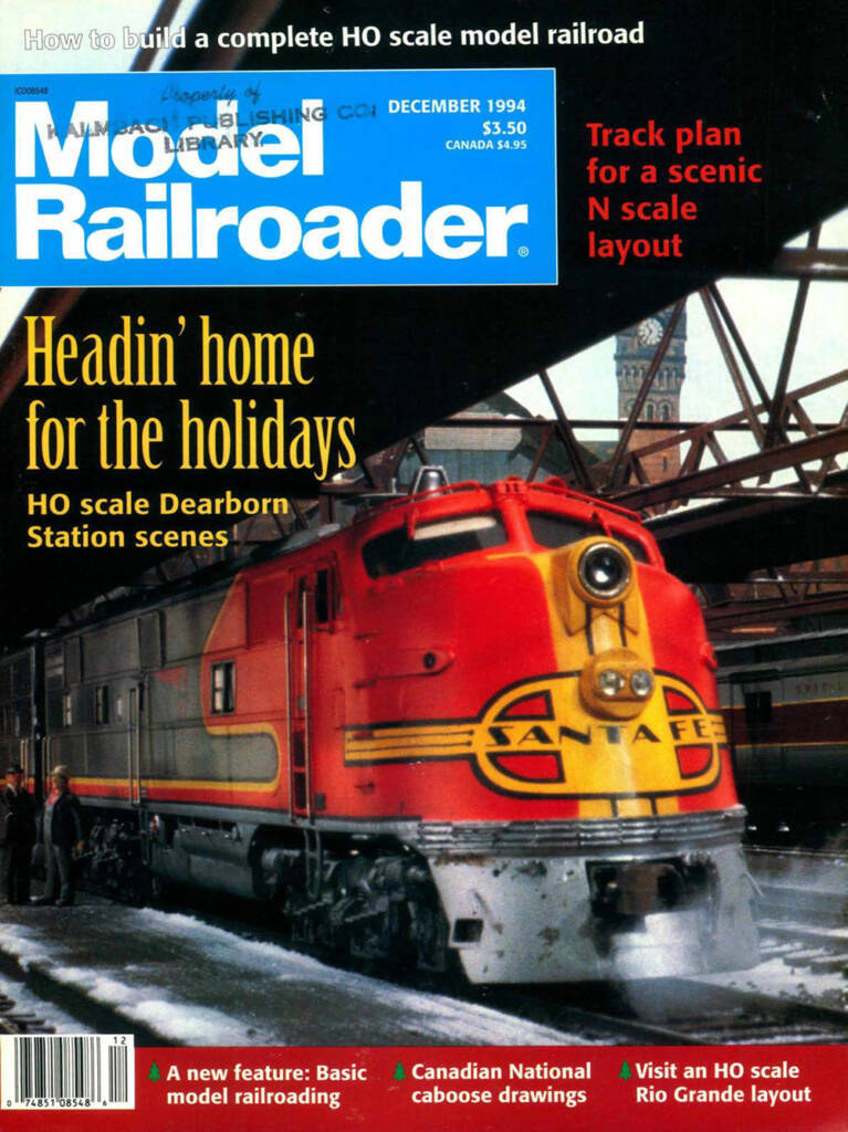 Color magazine cover with HO diesel painted in Santa Fe’s passenger warbonnet scheme.