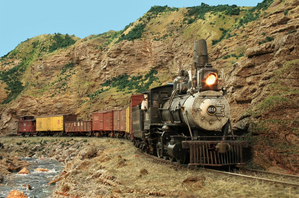 model steam locomotive near Rocky Mountains