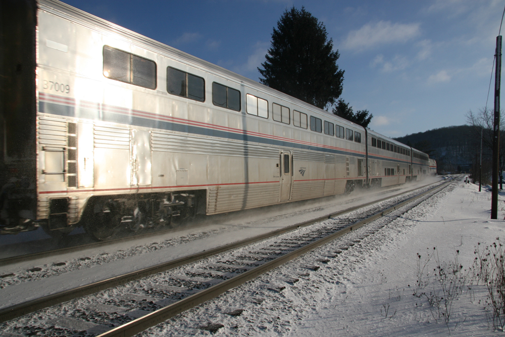 Short passenger train in the snow