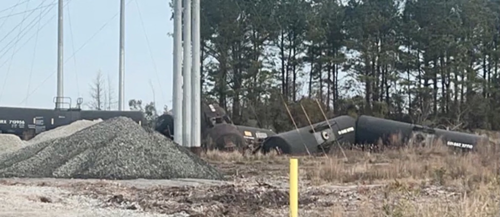 Derailed tank cars as seen from a distance