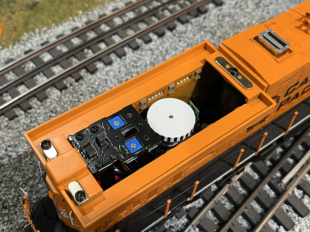 top of model train with access panel open