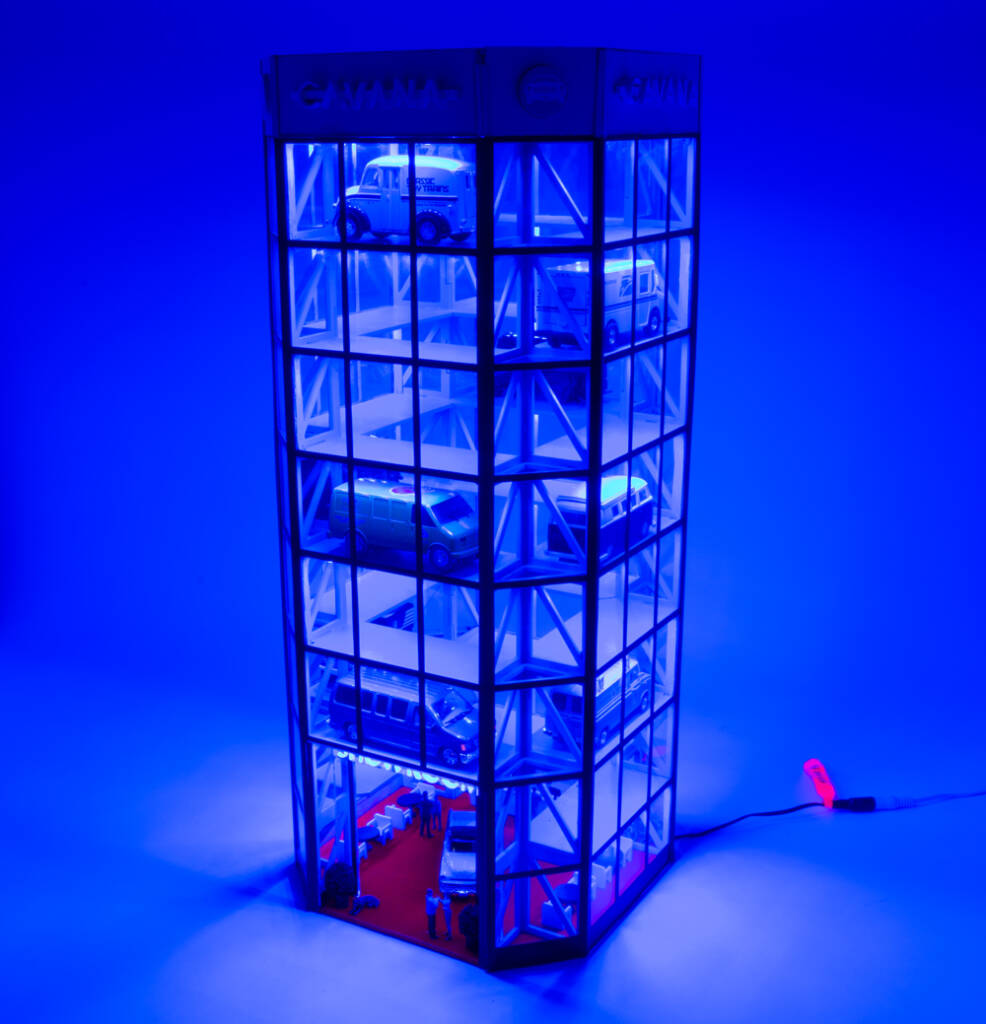 tall structure with blue lights
