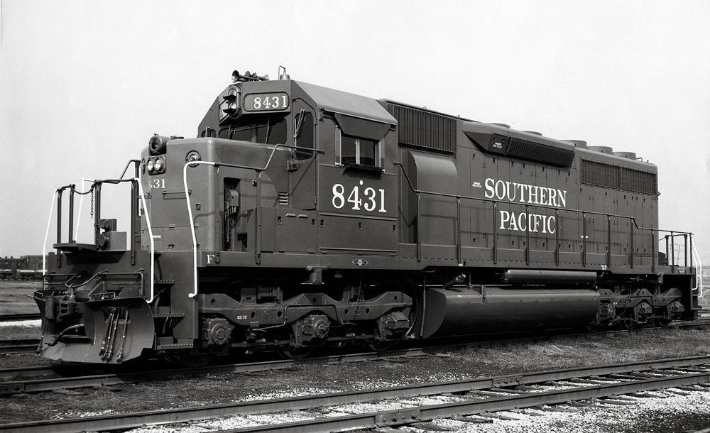 vintage black and white image of diesel locomotive