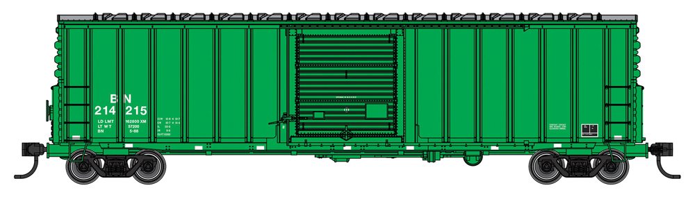 A model freight car in a green paint scheme