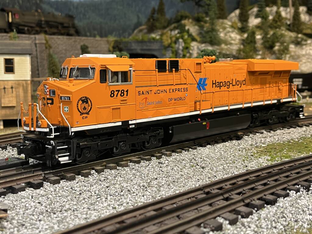 side view of orange model train