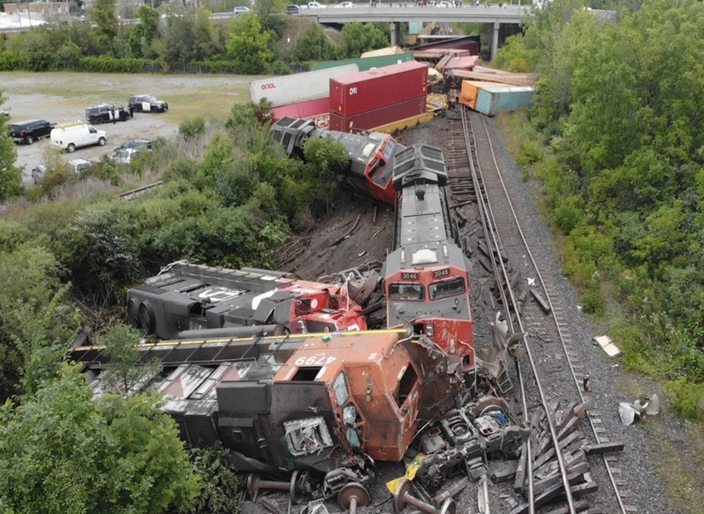 Badly damaged locomotives from head-on collision