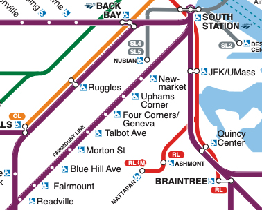 Map of MBTA commuter rail Fairmount Line