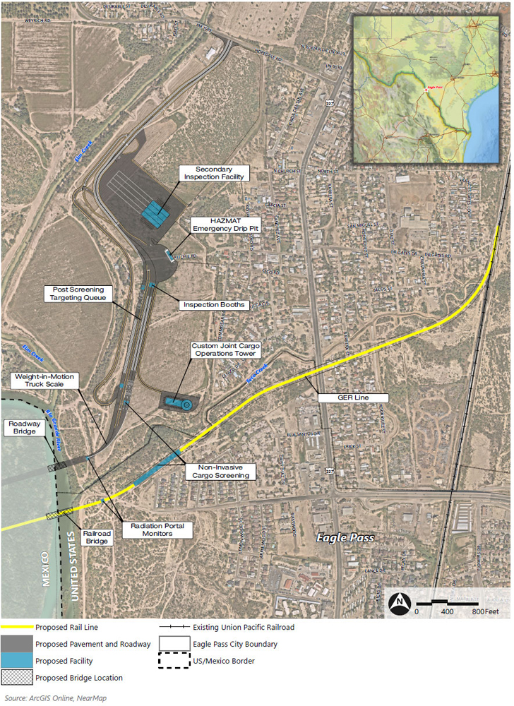 Map of proposed rail route in Texas