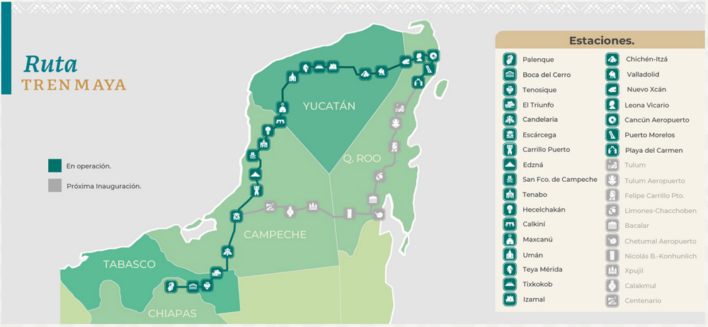 Map of the Maya Train route