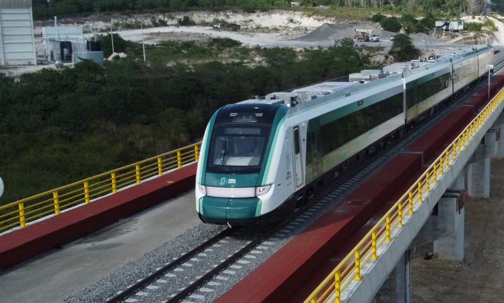 Passenger train on bridge