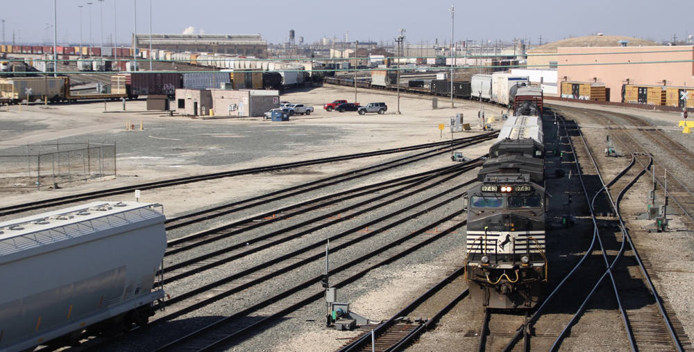 Freight train in rail yard