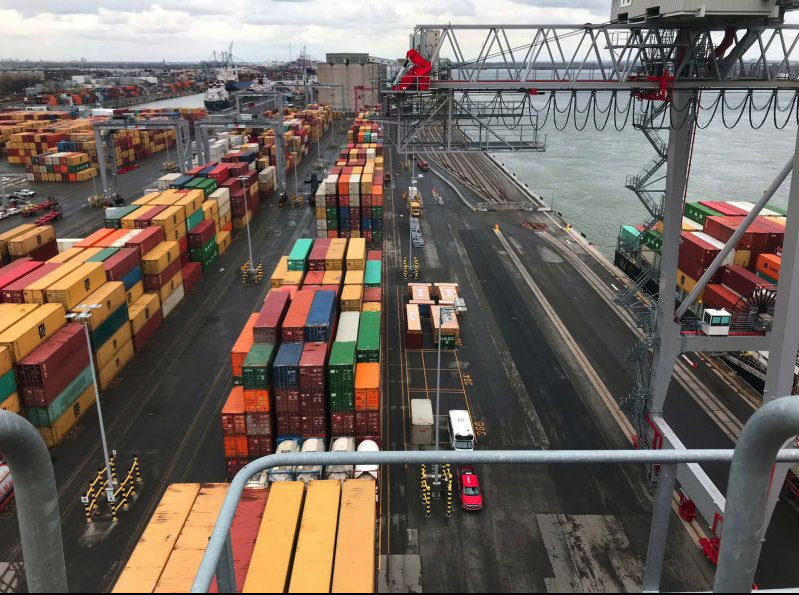 Containers on dock at port