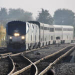 Passenger train rounds curve