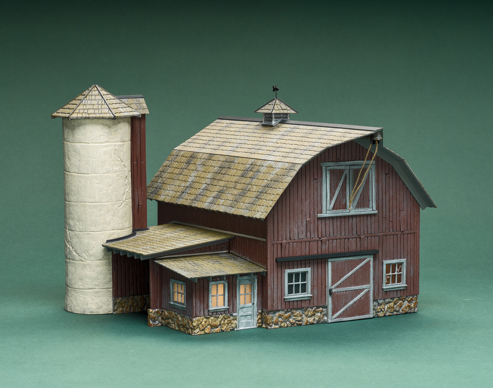 model barn with silo