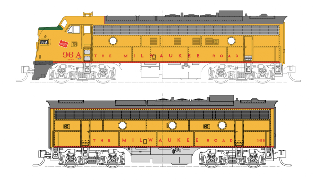 Two model locomotives in a yellow and gray paint scheme