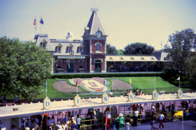 Ornate train station at entrance to Disneyland.