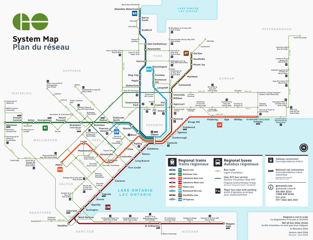 GO Transit rail map