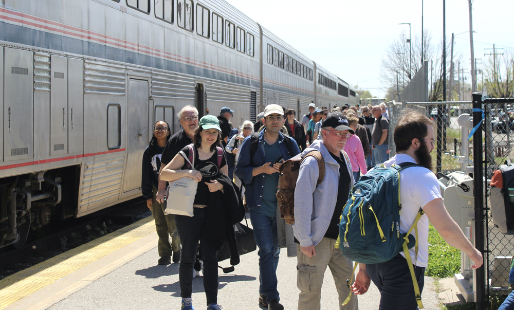 Passengers departing passenger train
