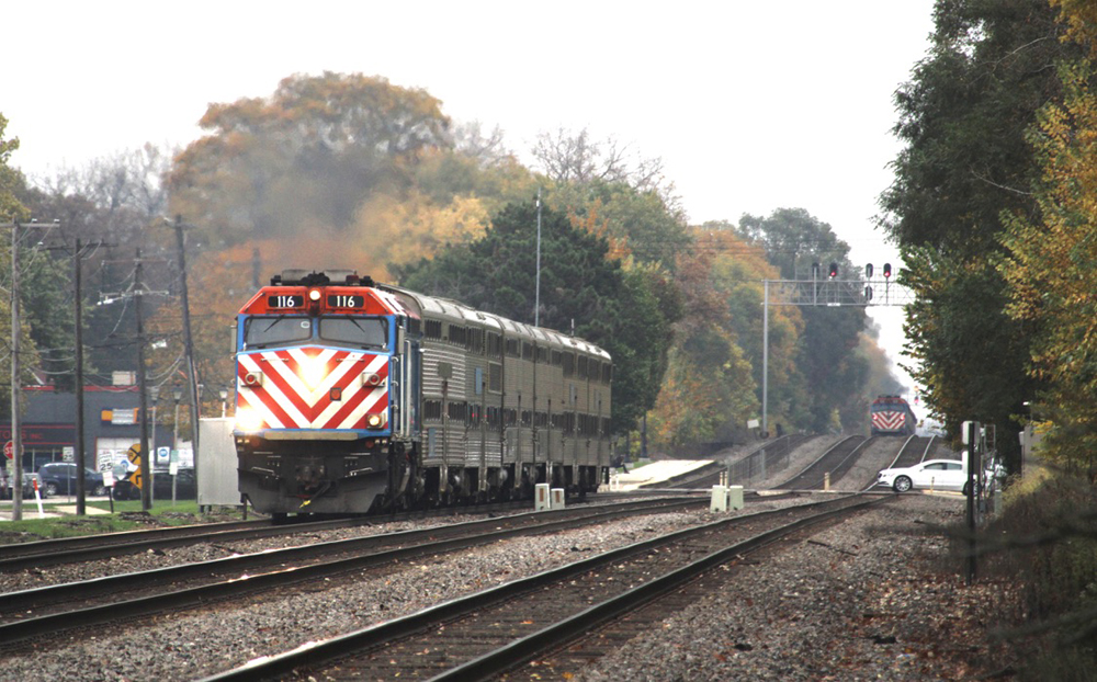 Commuter train on three-track line