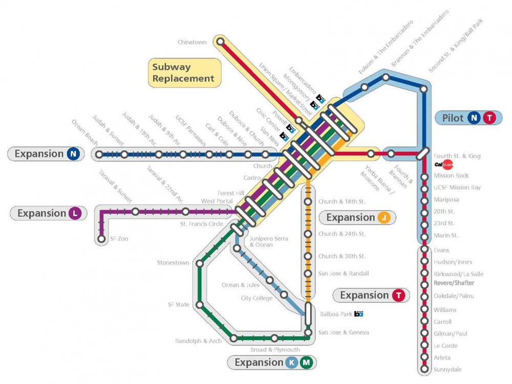 Map of San Francisco Muni light rail system