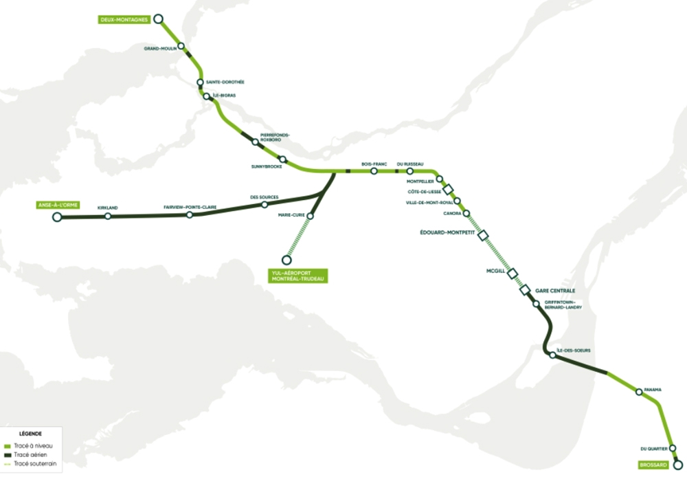 Map of Montreal light rail system