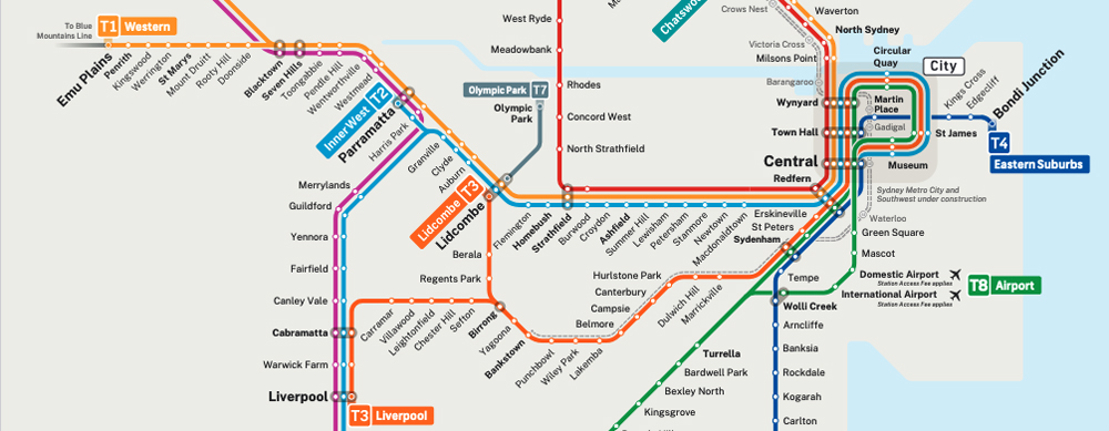 Detail of suburban train network map