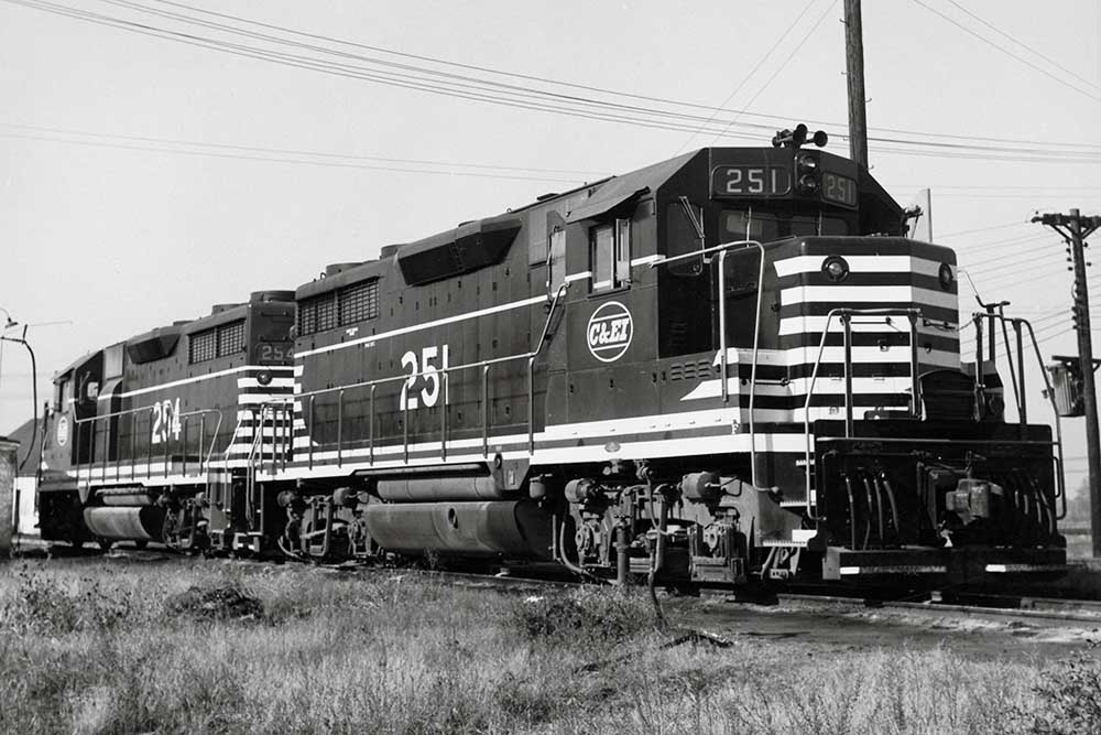 Black-and-white diesel Chicago & Eastern Illinois locomotives