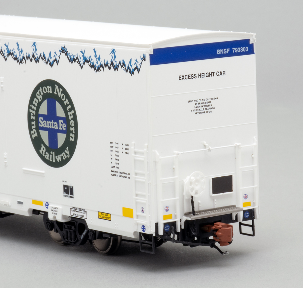 Color photo showing brake end details on freight car.
