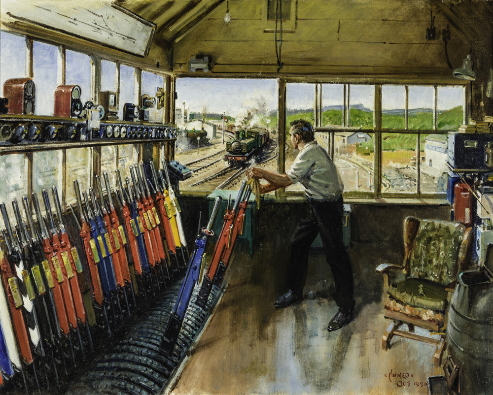 Painting of man working in interlocking tower