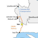 Map showing rail line in Quebec and Labrador