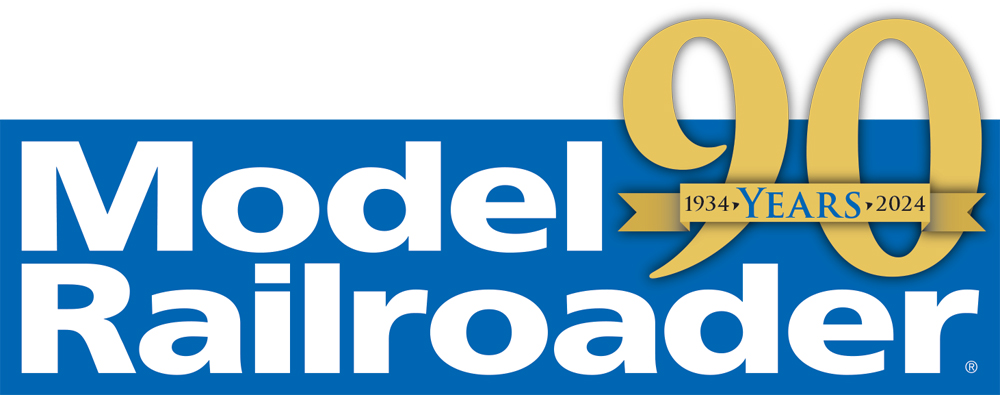 The 90th anniversary logo of Model Railroader magazine