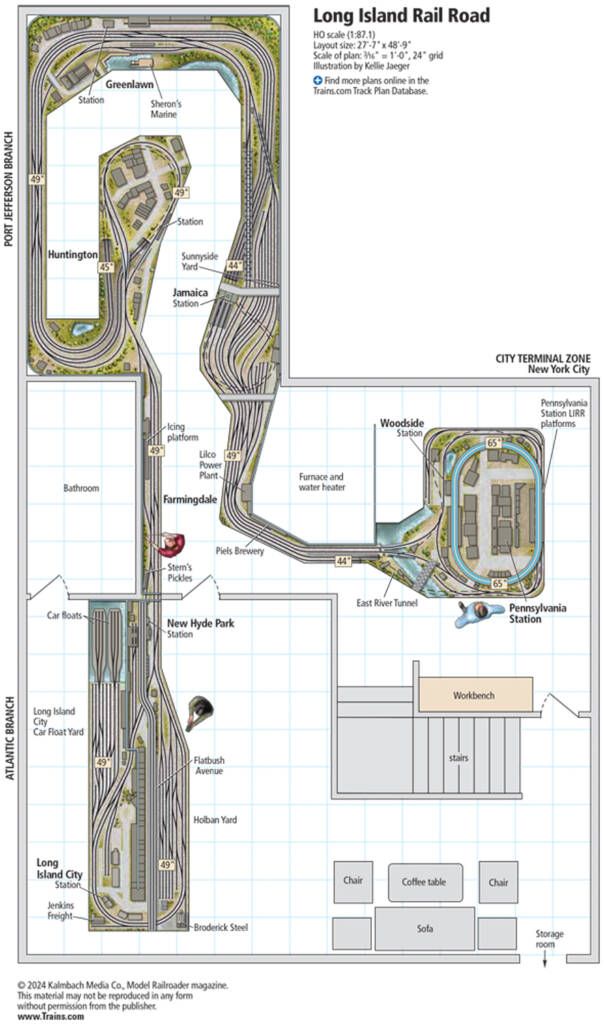 A model railroad track plan for the Long Island Railroad layout
