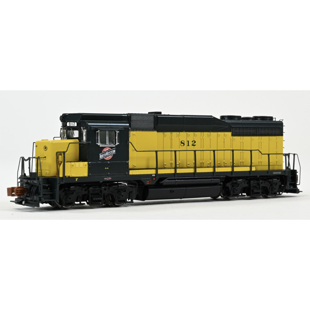 A model locomotive in a green and yellow paint scheme