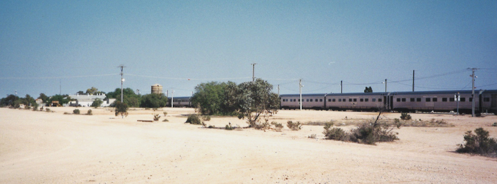 long view of train in desert