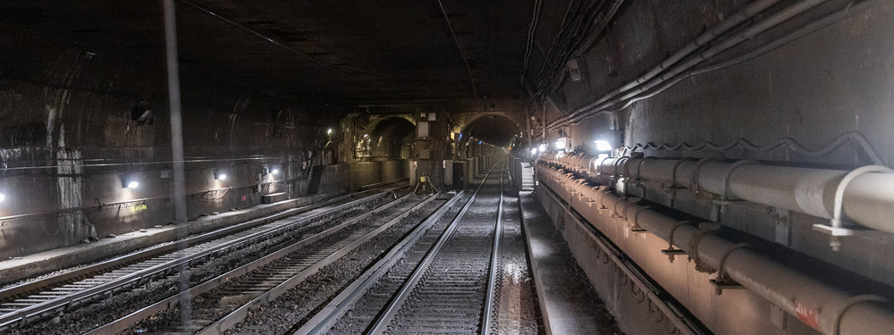 Inside two-bore tunnel