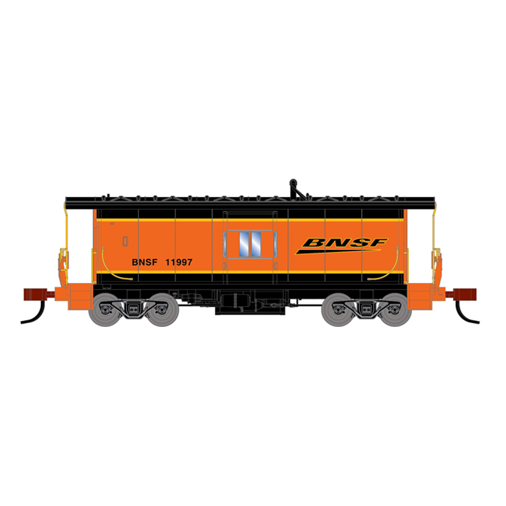 A black and orange model caboose