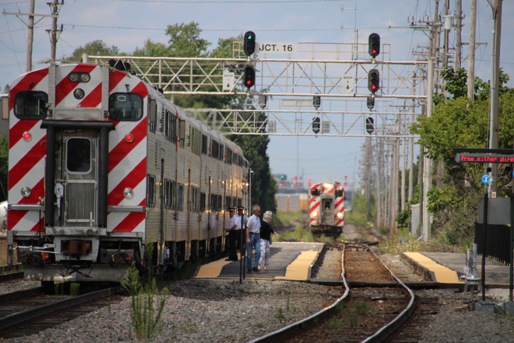 Two commuter trains at station