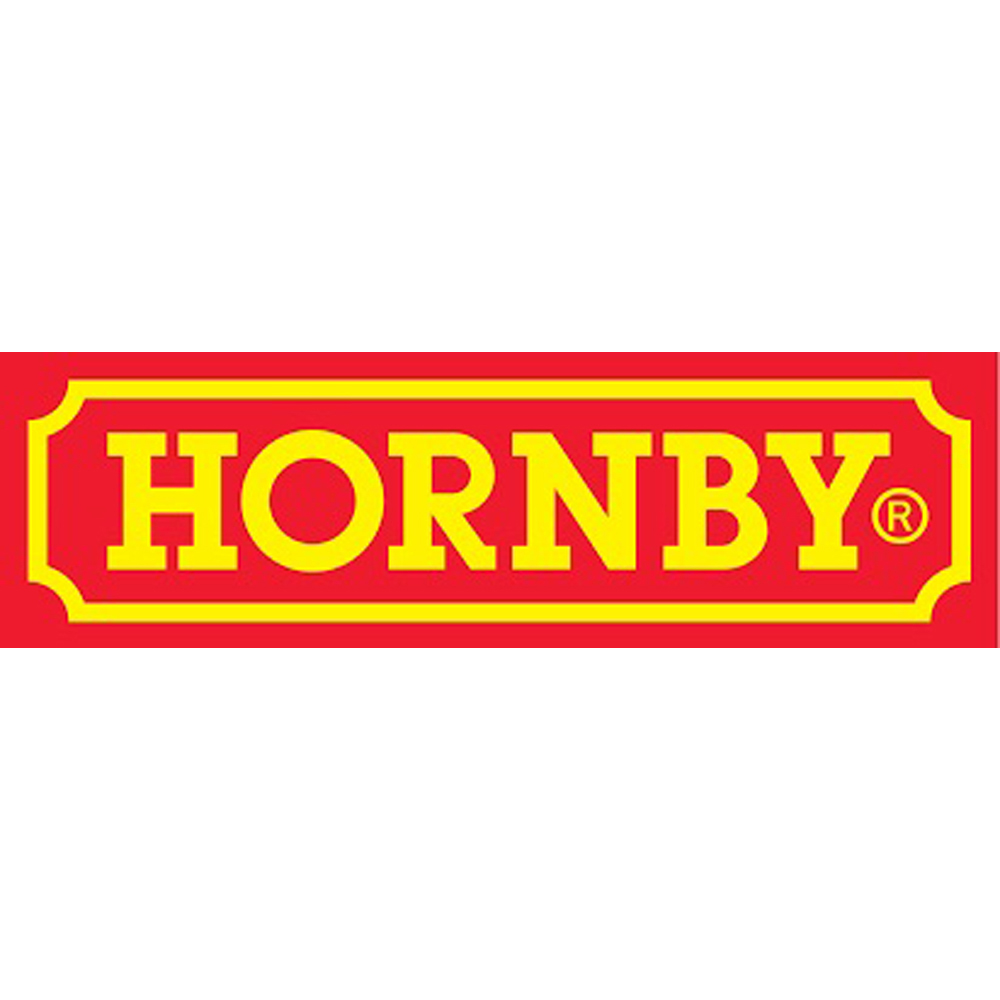 A red rectangle with yellow text which reads Hornby