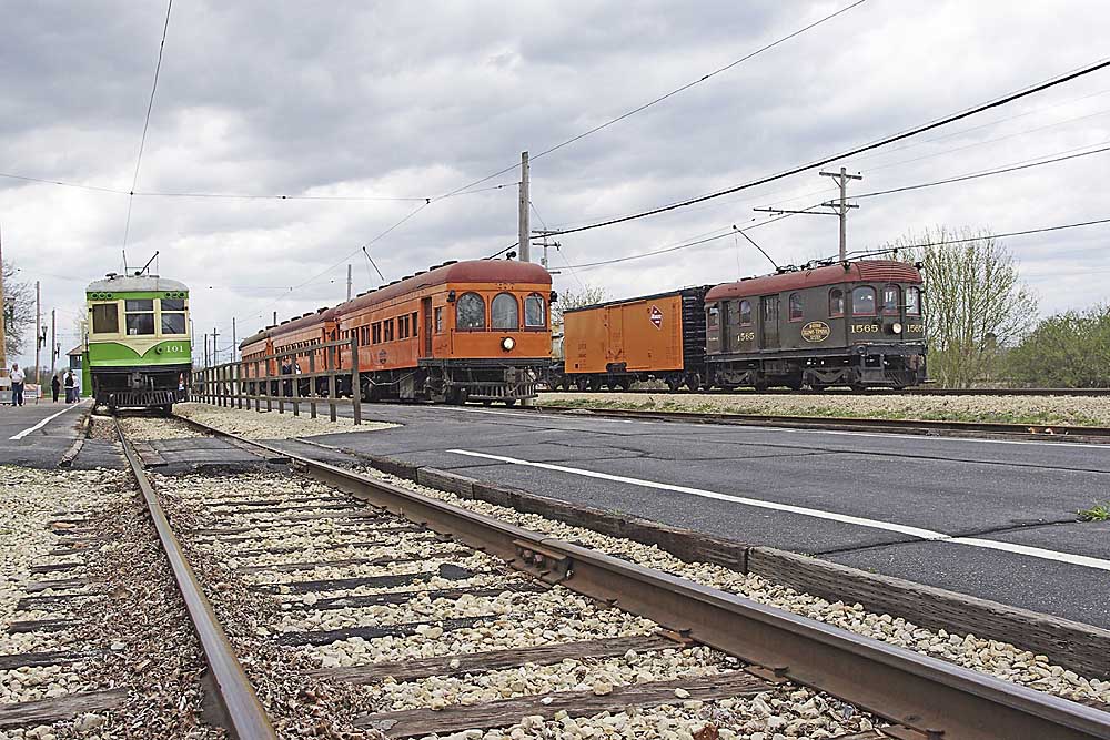 Multiple Illinois Terminal locomotives lined up for museum display