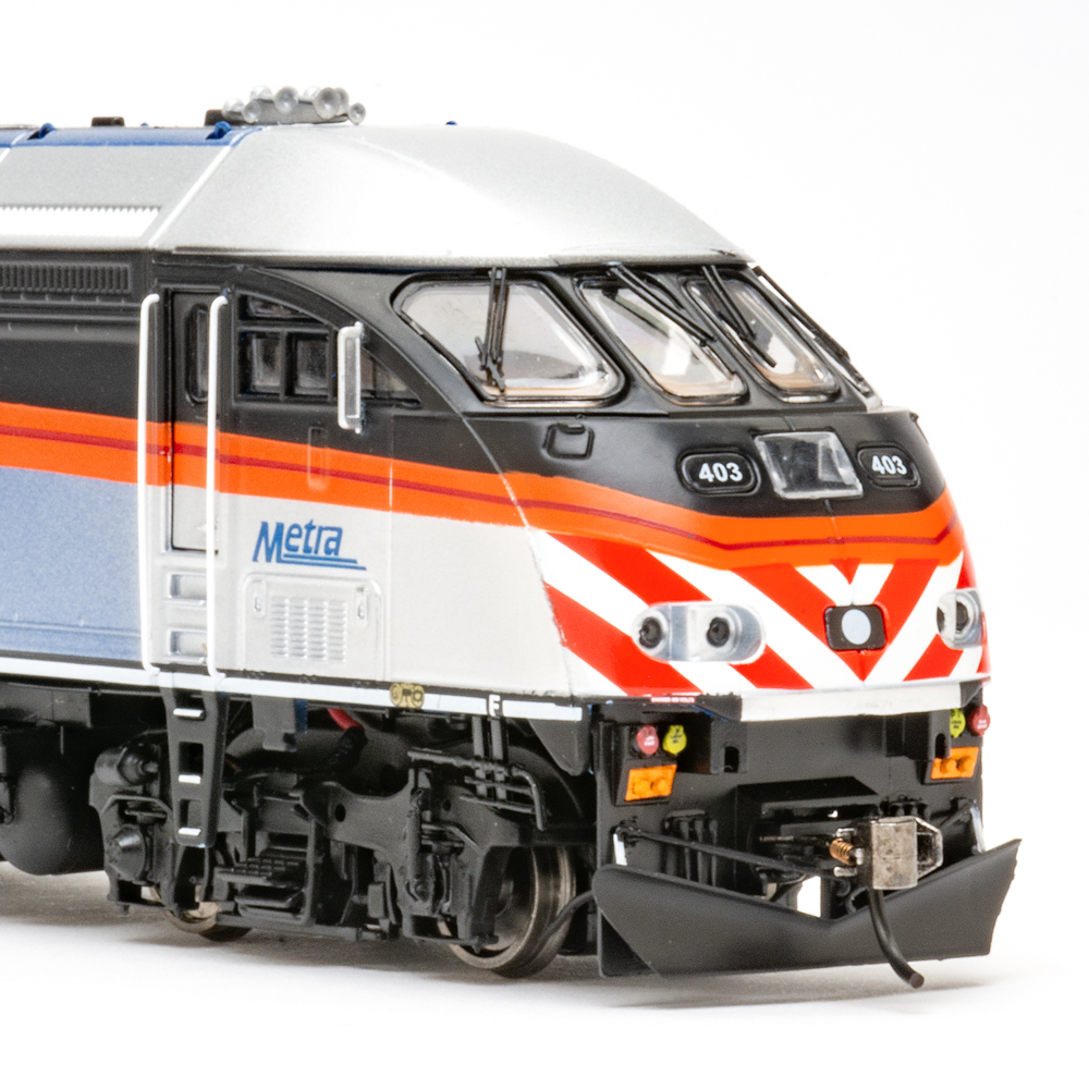 Color photo showing nose detail on HO scale diesel.