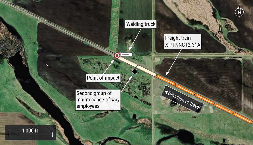 Aerial view of fatal train vs. truck accident