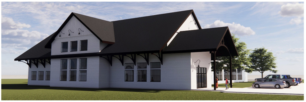 Exterior illustration of station-like building