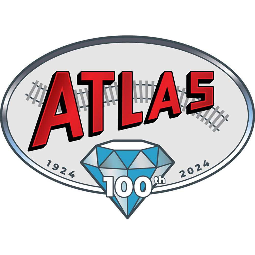 The 100th anniversary logo for Atlas model railroad company